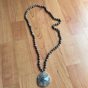 Brand new- never worn grey stone long necklace